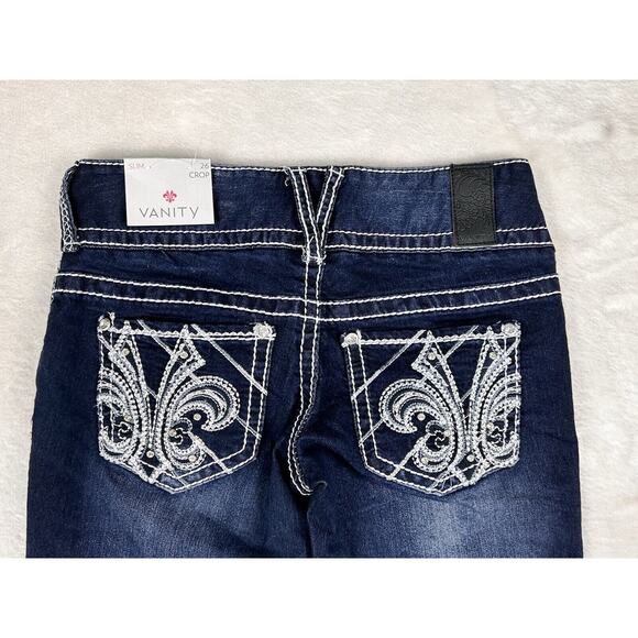 Vanity Premium Collection Jeans Womens 26x24 Slim Crop Embellished Triple Button - Picture 8 of 9